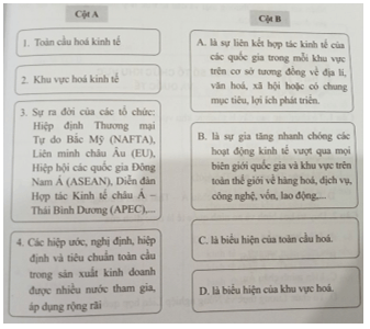 Ghép ý ở cột A với ý ở cột B để thành một câu đúng trang 7 SBT Địa Lí 11